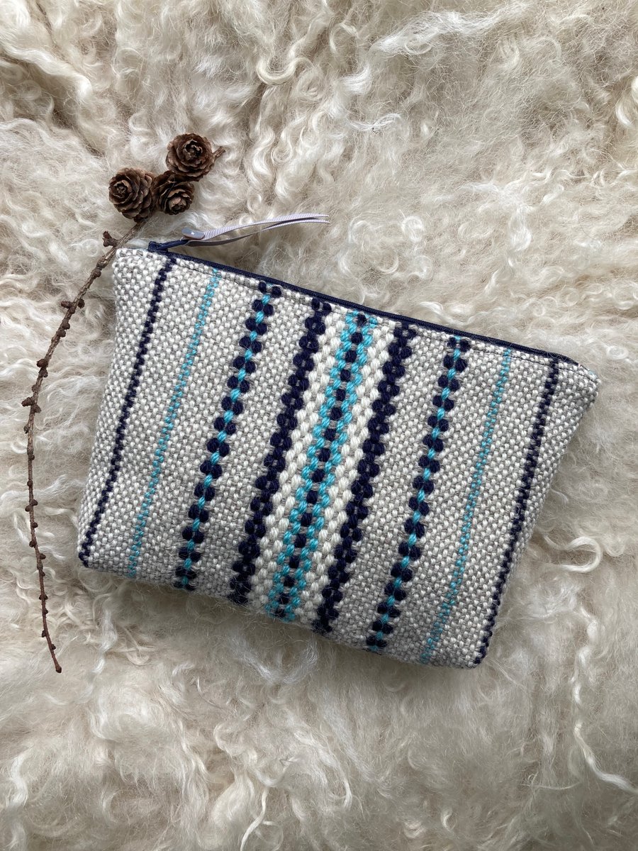 Wool Pouch - Sky Blue. Handwoven in Wales