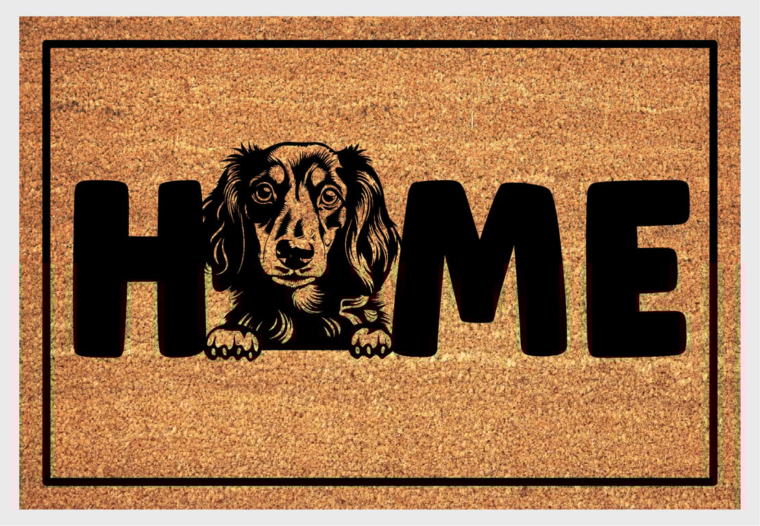 Dachshund Home Door Mat - Long Hair Dachshund Welcome Mat - 3 Sizes