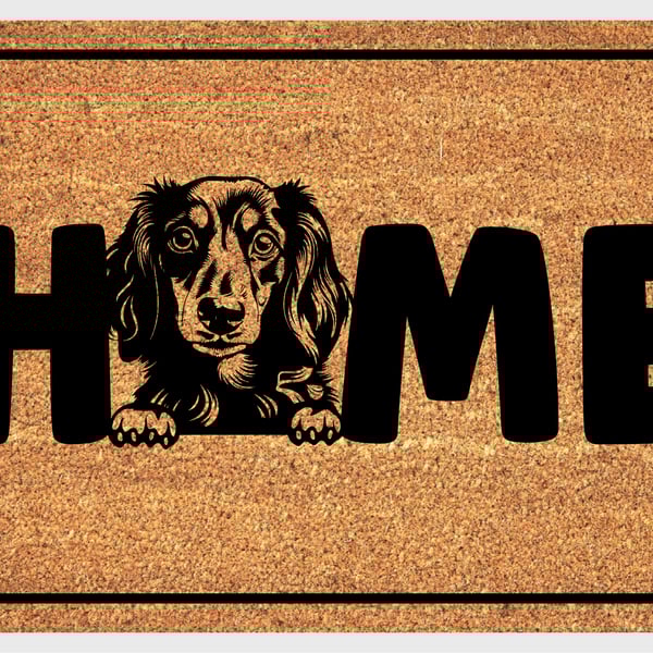 Dachshund Home Door Mat - Long Hair Dachshund Welcome Mat - 3 Sizes