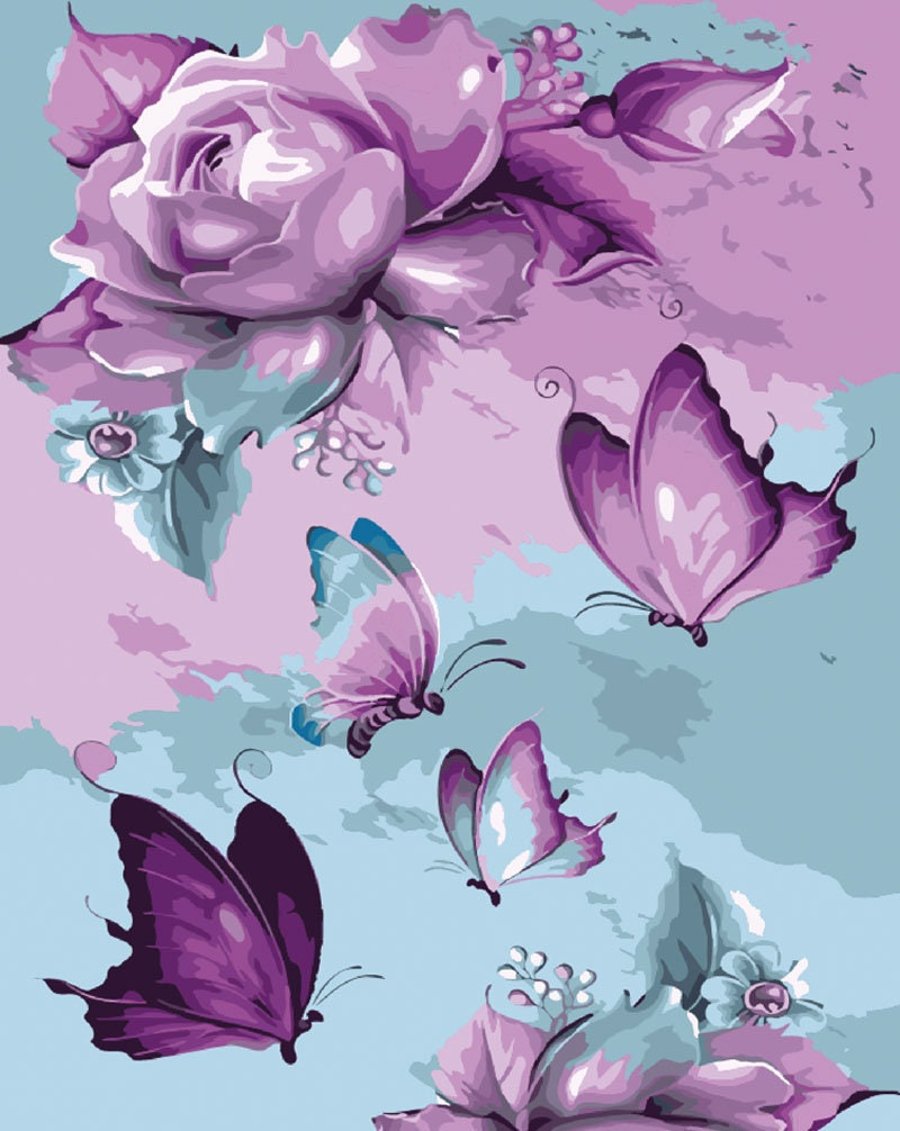 Syntego DIY Paint by Numbers for Adults, Purple Peony and Butterflies Canvas Oil