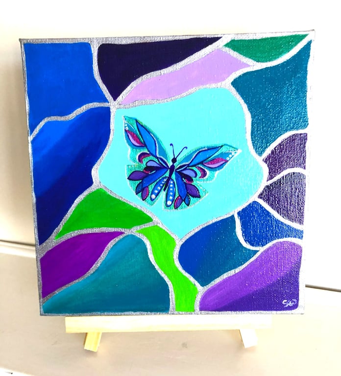 Butterfly painting 'Bejewelled'. Original painting. 20cm canvas. Ready to hang