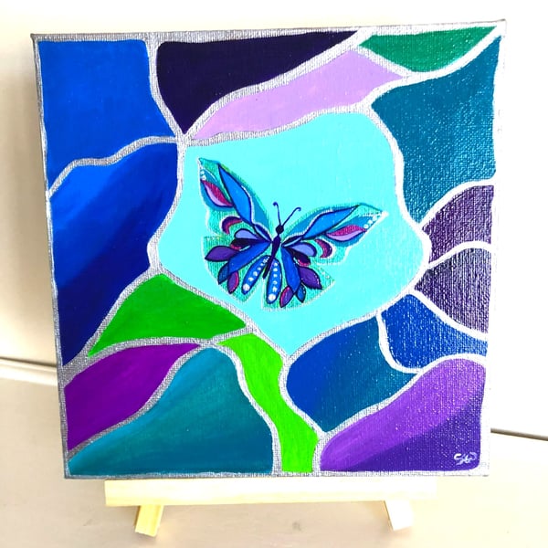 Butterfly painting 'Bejewelled'. Original painting. 20cm canvas. Ready to hang