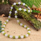 White jade & green peridot natural stone bead silver necklace  