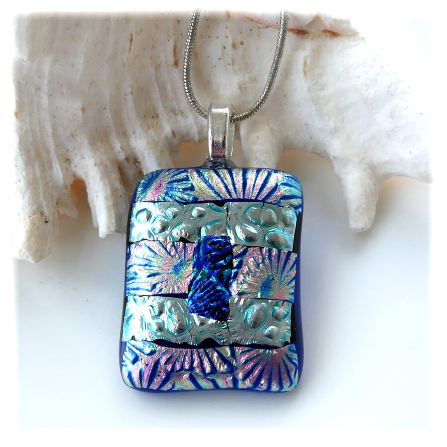 Dichroic Glass Pendant 282 Silver Florentine Handmade with silver plated chain