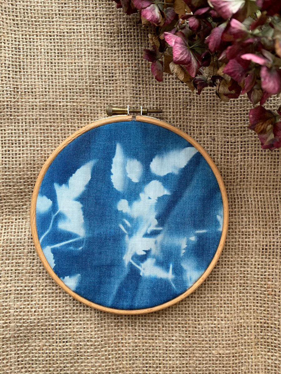 Leaves Cyanotype Embroidery Hoop