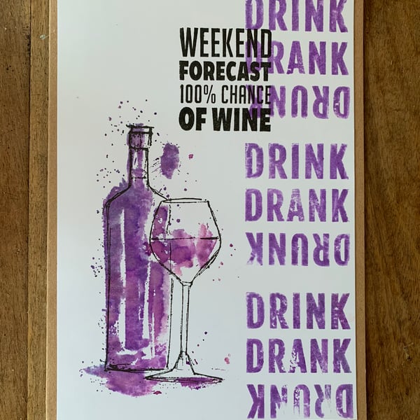 Wine Bottle Card Purple A5 