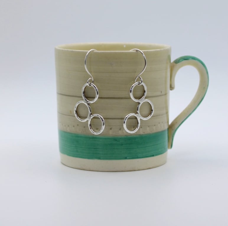 Sterling Silver Three Organic Circles Drop Earrings.