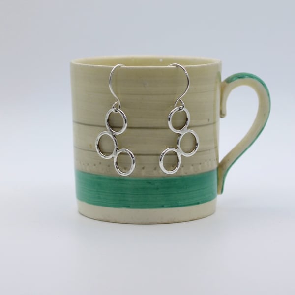Sterling Silver Three Organic Circles Drop Earrings.