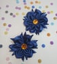 Handmade Dark Blue Ribbon Flower Hair Accessories with Amber Gem – Set of 2 - Image 3