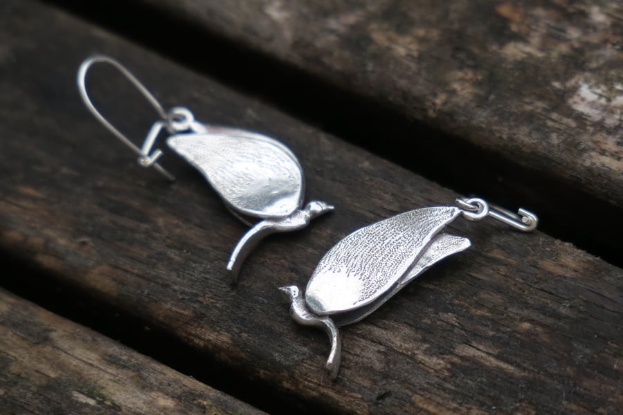 Sterling Silver Bird Earrings, Silver Dangle Earrings, Silver Bird Earrings