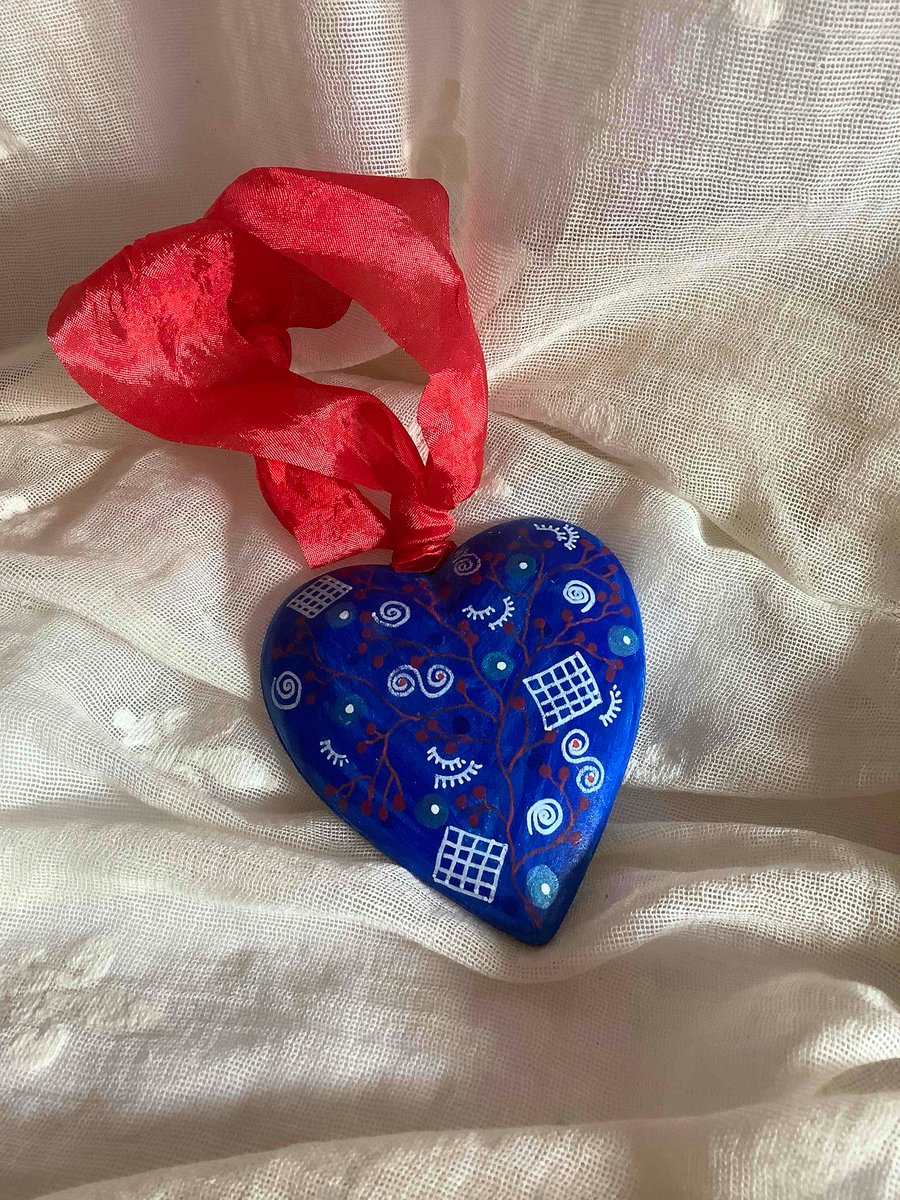 Red; blue and white painted heart