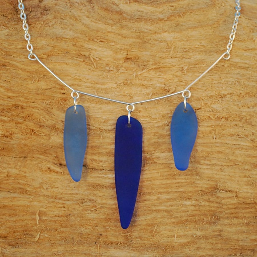 Blue beach glass necklace