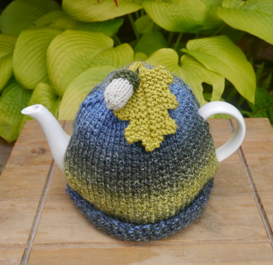 Acorn Tunisian Crochet Tea Cosy, Marbled Autumn Tea Cozy