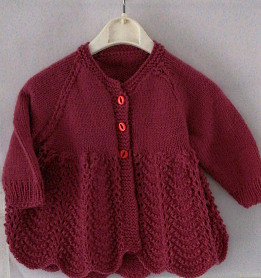 3-9 months vintage hand knitted deep pink cardigan