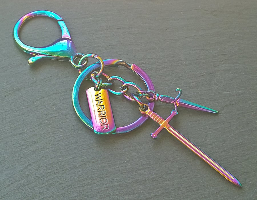 Warrior Inspirational Rainbow Plated Keyring (14)