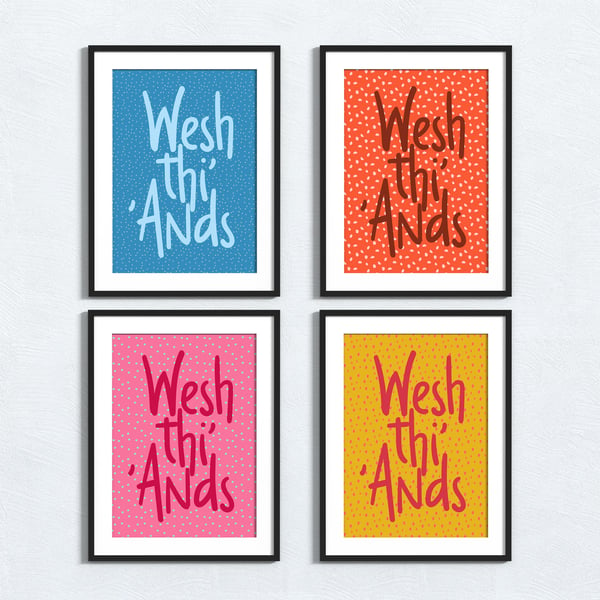 Yorkshire phrase print: Wesh thi ands