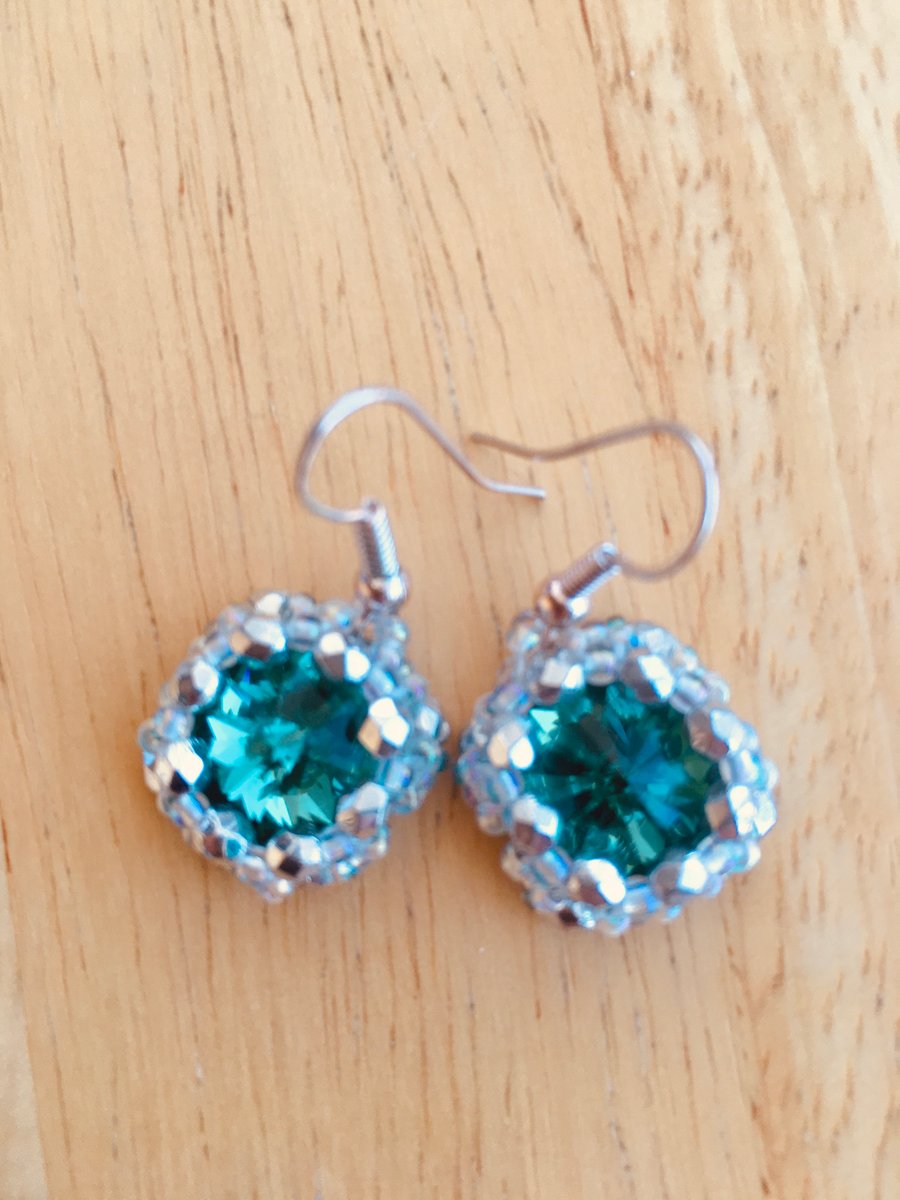 Emerald Green And Silver Beaded Earrings 