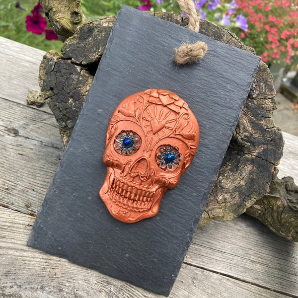 Decorated Skull on Slate