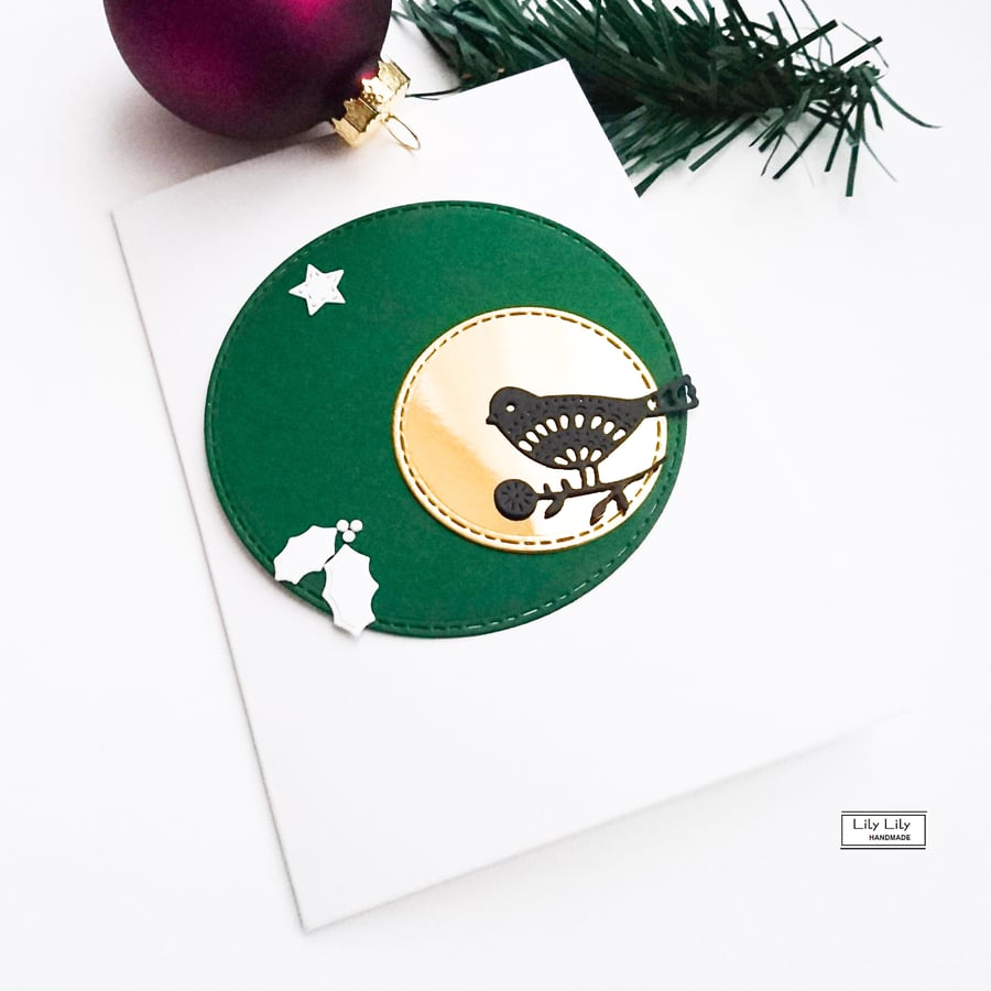 Set of 3 Christmas Cards, Moon Bird silhouette, handmade by Lily Lily Handmade