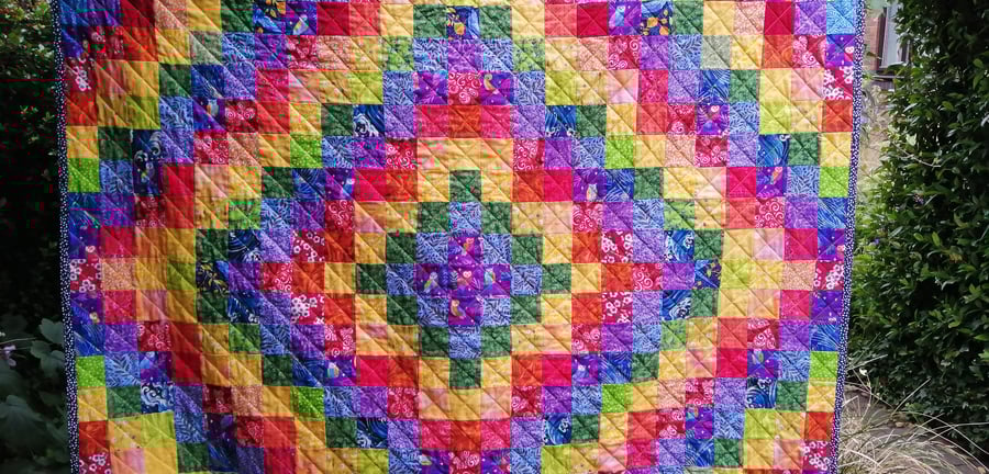 Handmade Patchwork Quilt Rainbow Trip Around The World by Diane Davis