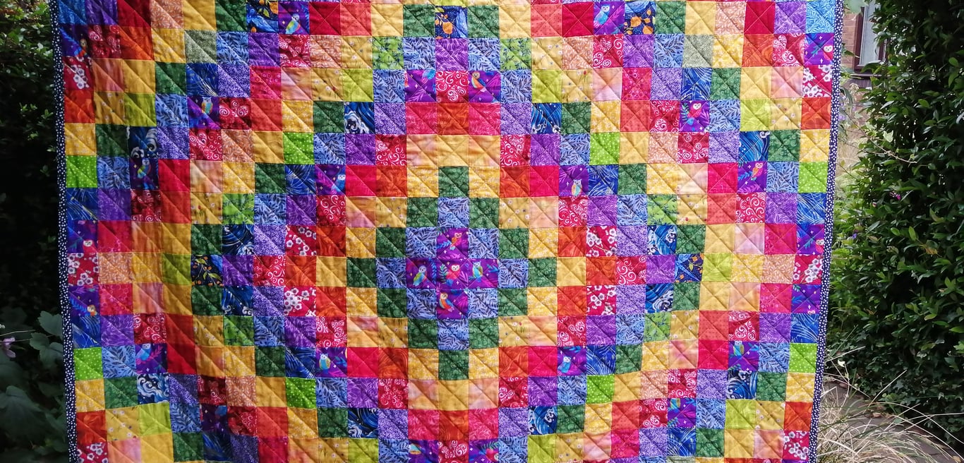 Handmade Patchwork Quilt Rainbow Trip Around The World by Diane Davis