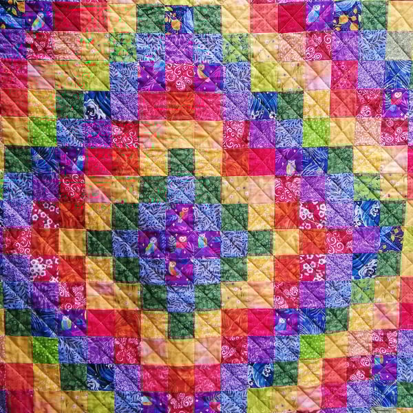 Handmade Patchwork Quilt Rainbow Trip Around The World by Diane Davis