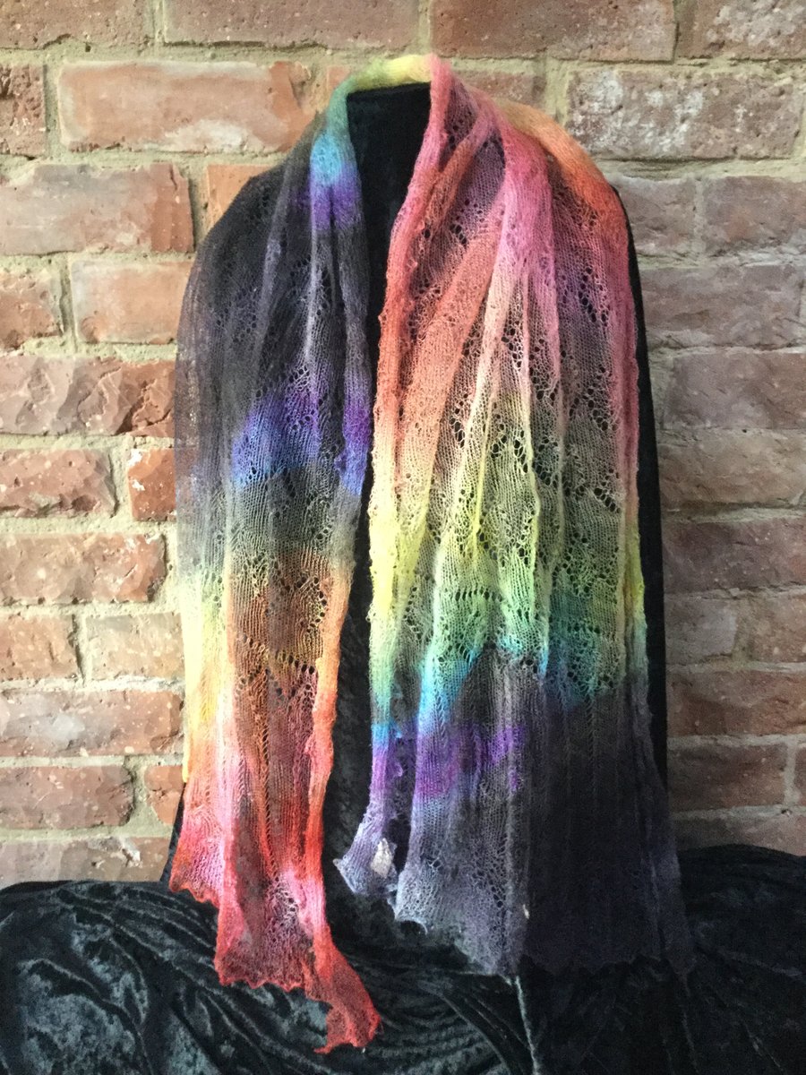 MoBair Hand Dyed Rainbow Kid Mohair Lace Stole 72x26