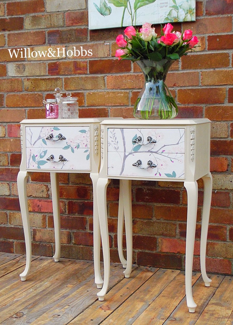 Now Sold - Pair of Vintage Queen Anne style Bedside tables, renovated, painted 