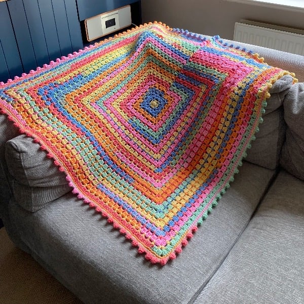 Crocheted Granny Square Bobble Baby Blanket