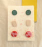 Set of 3 polymer clay stud earrings - in blue, cream, orange and pink
