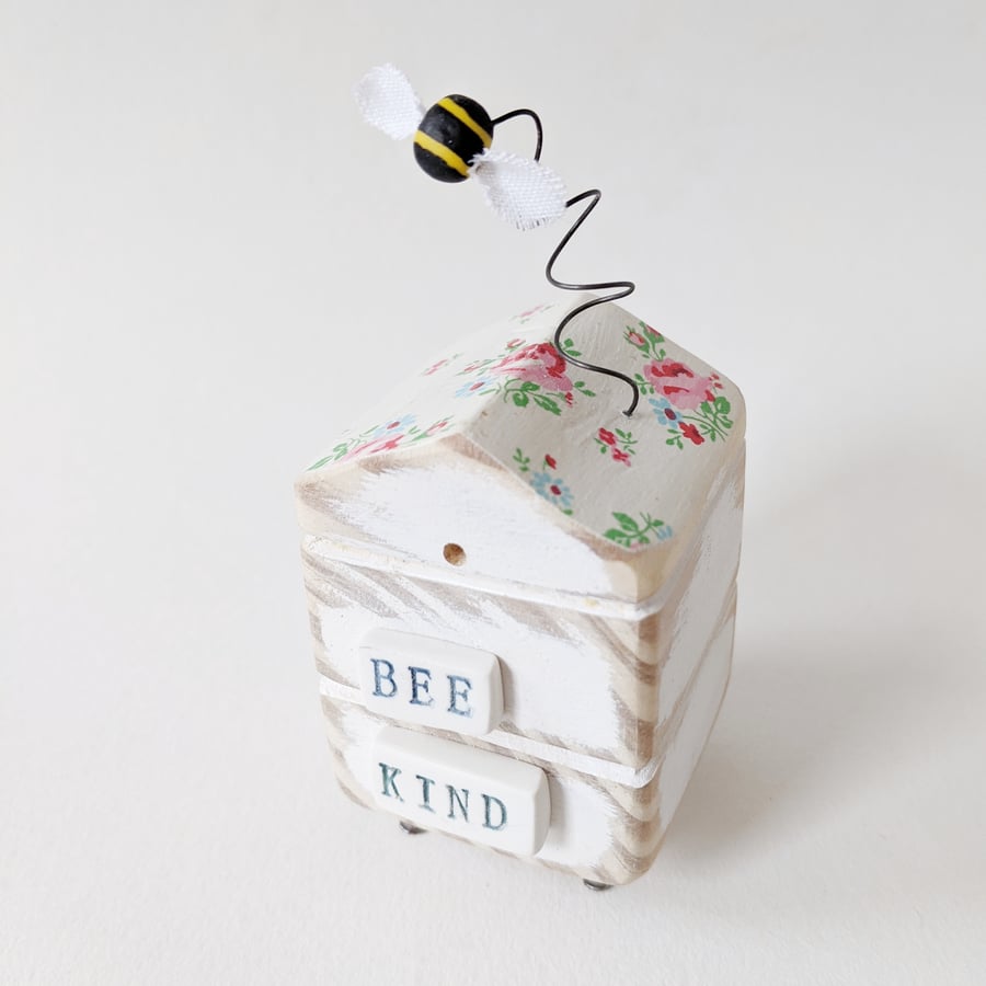 Wooden Beehive With Little Clay Bee 'Bee Kind'