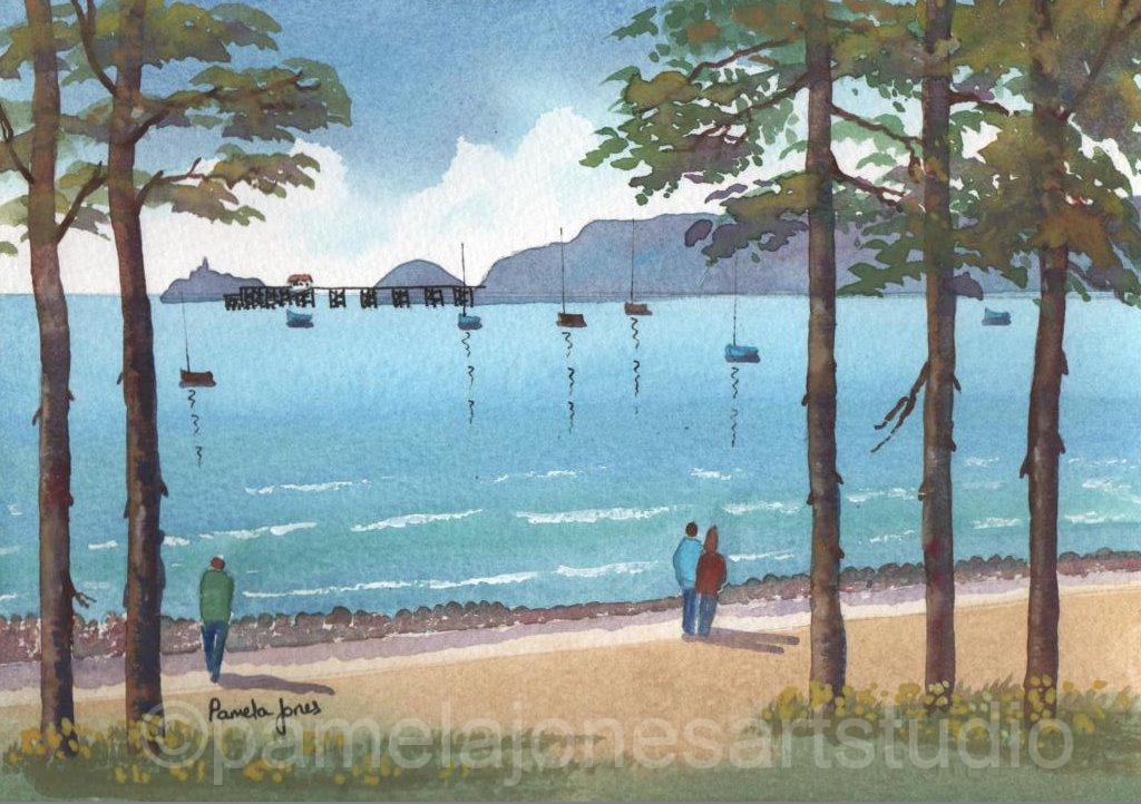 Walking To Mumbles, Swansea Bay, Wales, Watercolour Print in 10 x 8 '' Mount