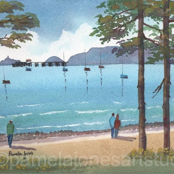 Walking To Mumbles, Swansea Bay, Wales, Watercolour Print in 10 x 8 '' Mount