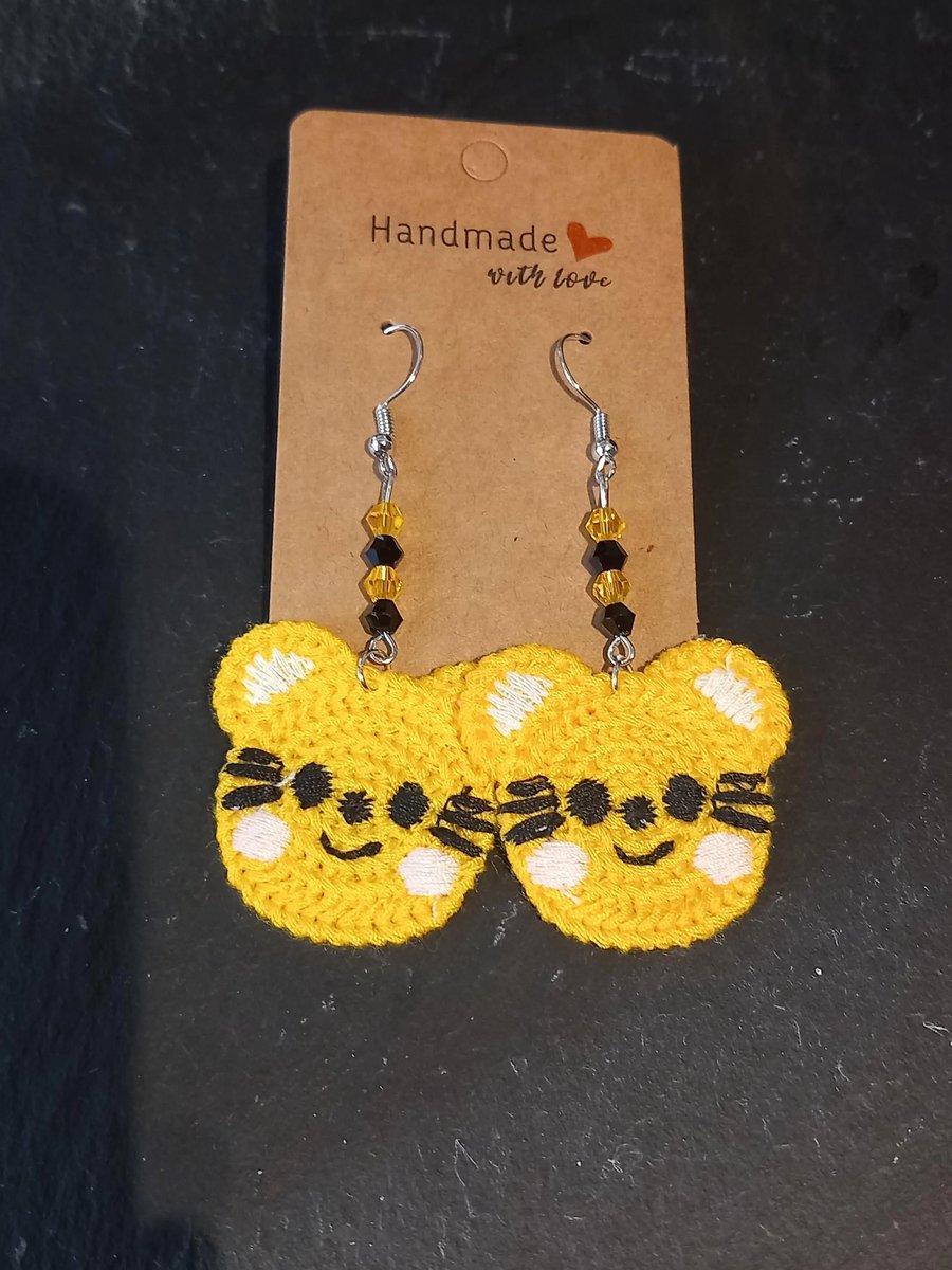 Cat crochet Earrings crochet stainless steel dangly earrings OOAK