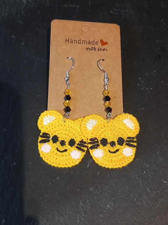 Cat crochet Earrings crochet stainless steel dangly earrings OOAK