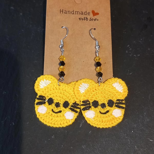 Cat crochet Earrings crochet stainless steel dangly earrings OOAK