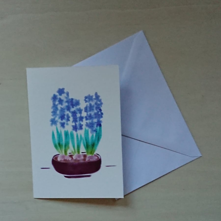 Hyacinths blue flower handmade botanical art note card