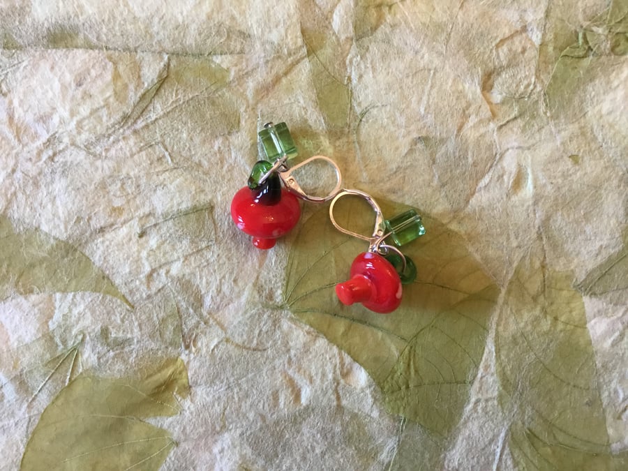 Chili, toadstools, strawberries, oranges and aubergines earrings