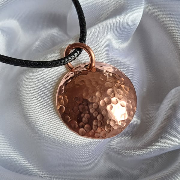 Hammered Copper Disc Necklace, Handmade Pendant