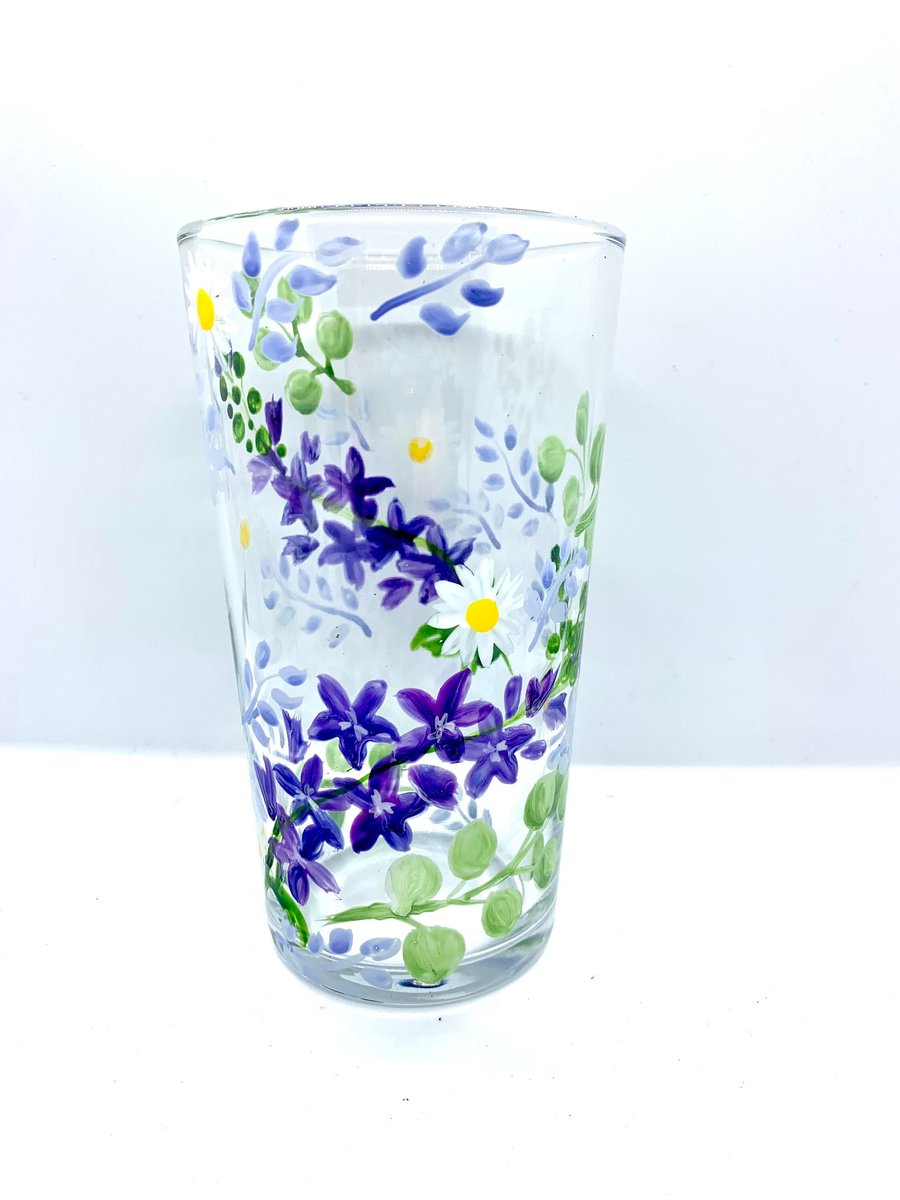 Hand Painted Pretty Pint Glass July Birth Flower Glass Larkspur