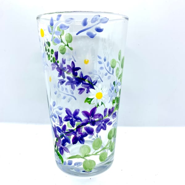Hand Painted Pretty Pint Glass July Birth Flower Glass Larkspur