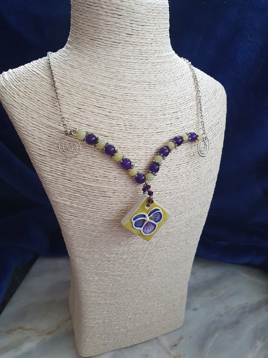 Viola Amethyst Agate & Wire Necklace