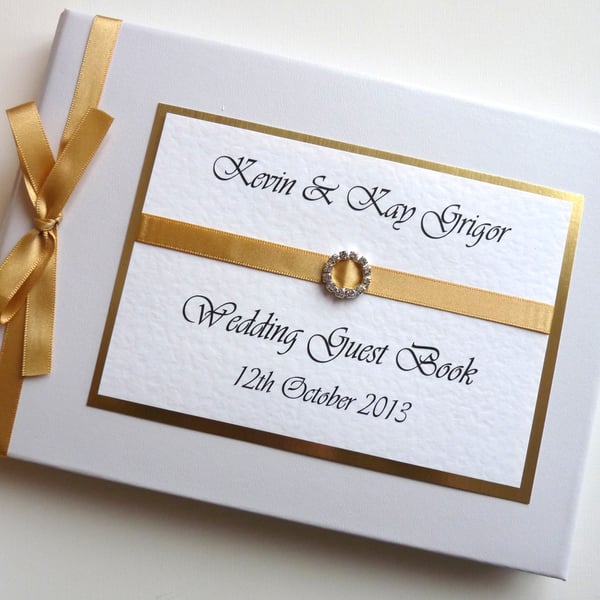 Wedding guest book with gold ribboon, wedding gift, wedding keepsake