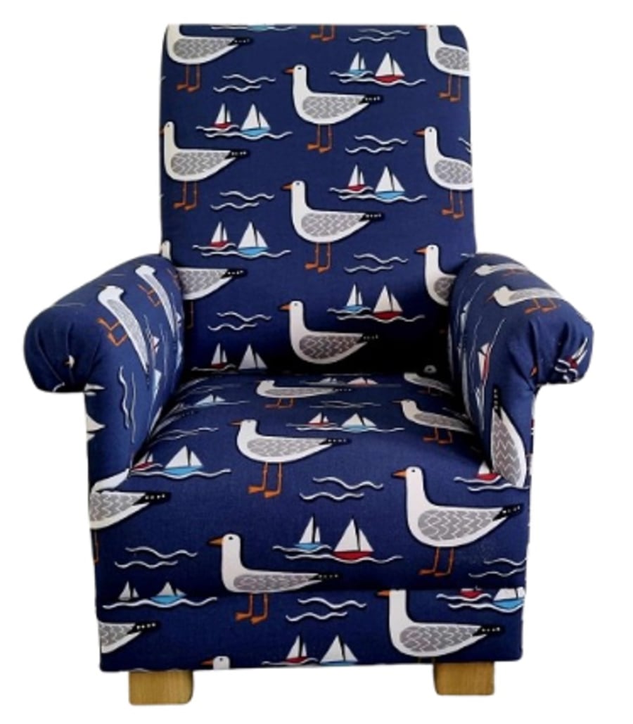 Seagulls Navy Blue Children's Chair Armchair Gulls Seaside Coastal Kids Boy Girl