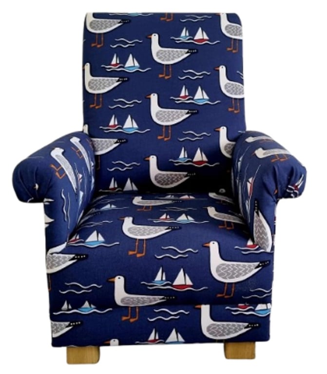 Seagulls Navy Blue Children's Chair Armchair Gulls Seaside Coastal Kids Boy Girl