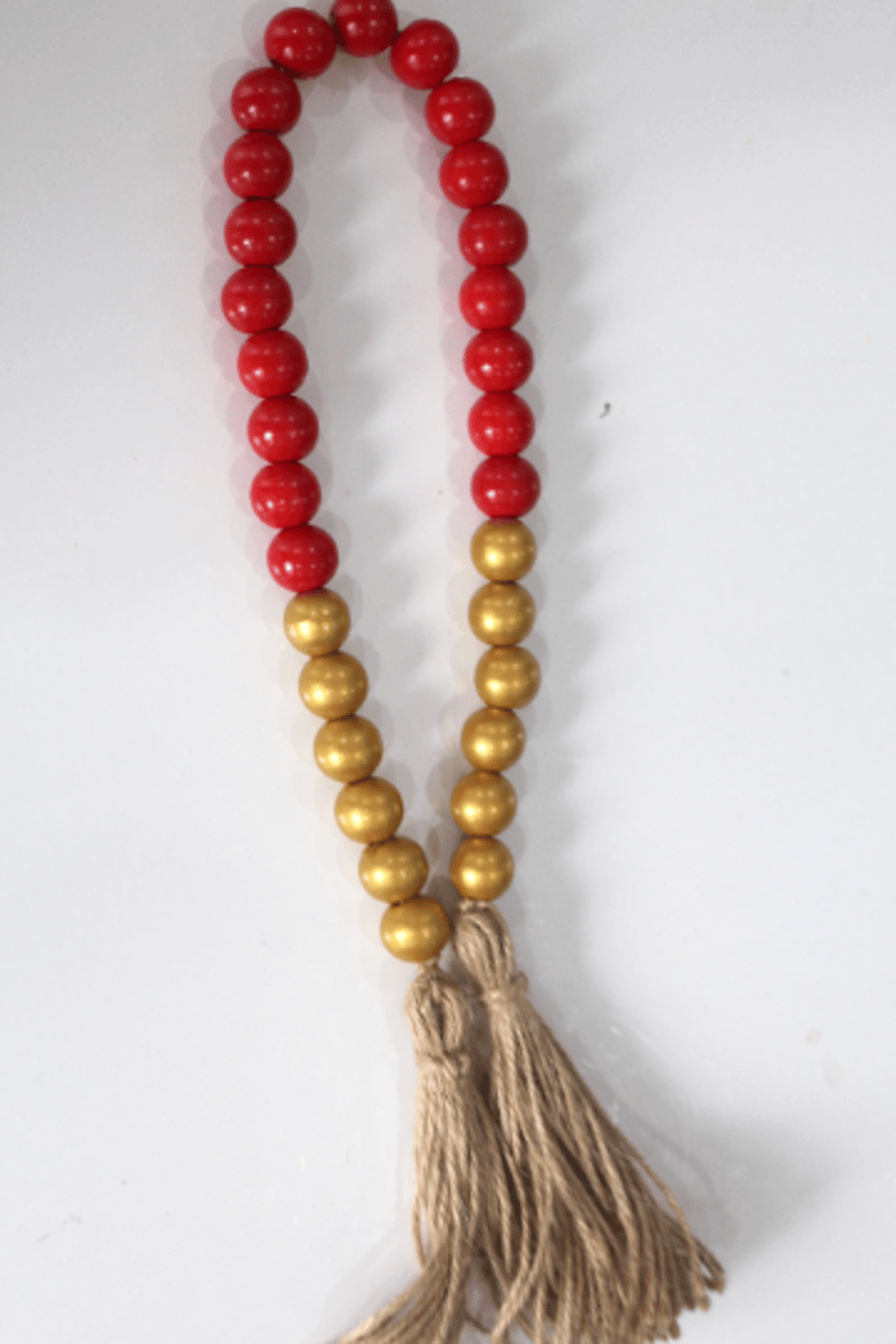 wooden bead garland with jute tassels, boho home decor