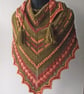 Handspun Knitted Shawl, Scarf, Wrap, Merino and Corriedale Wool, Green Peach - Image 3