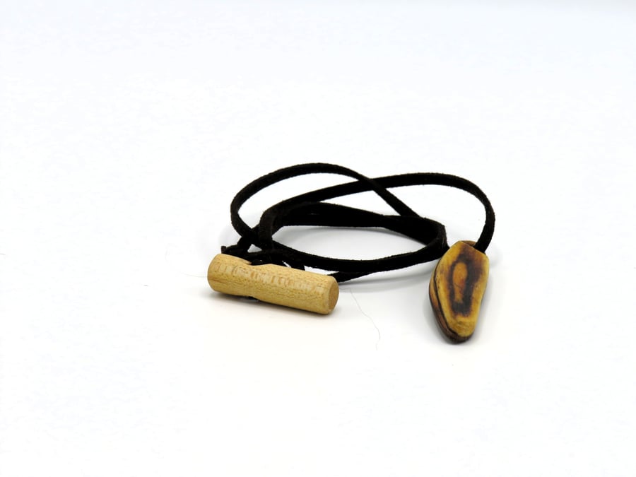 Hand Carved Lozenge shaped 2 tone wood necklace: SKU-N17