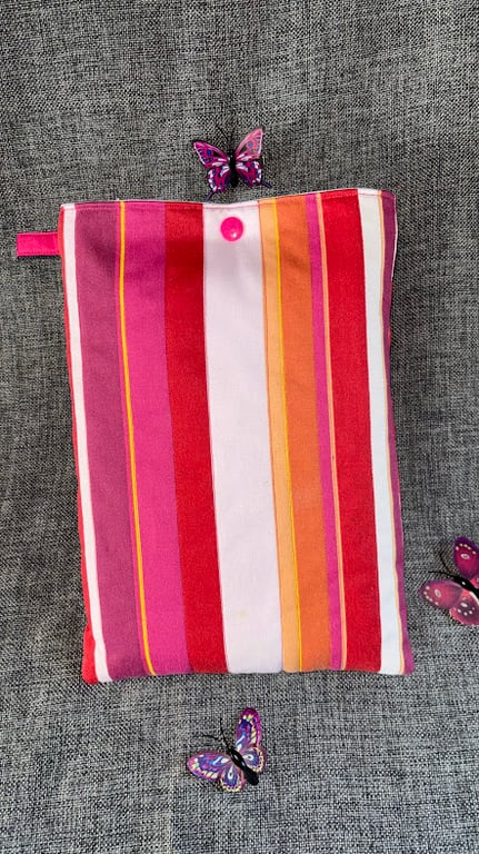 Book Sleeve, Cover, Pouch Padded Pink and white stripped