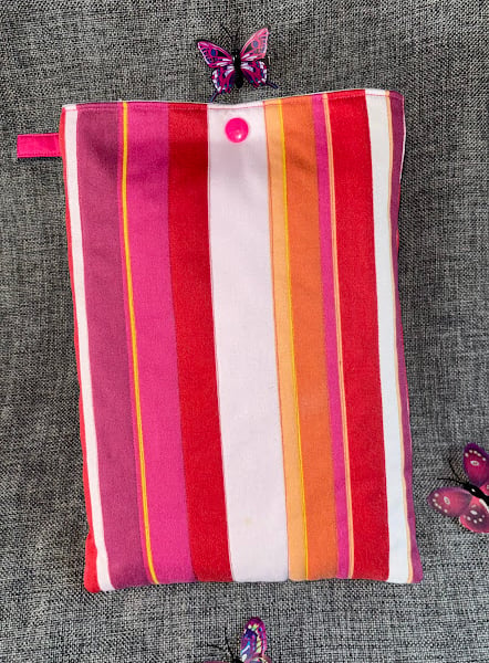 Book Sleeve, Cover, Pouch Padded Pink and white stripped